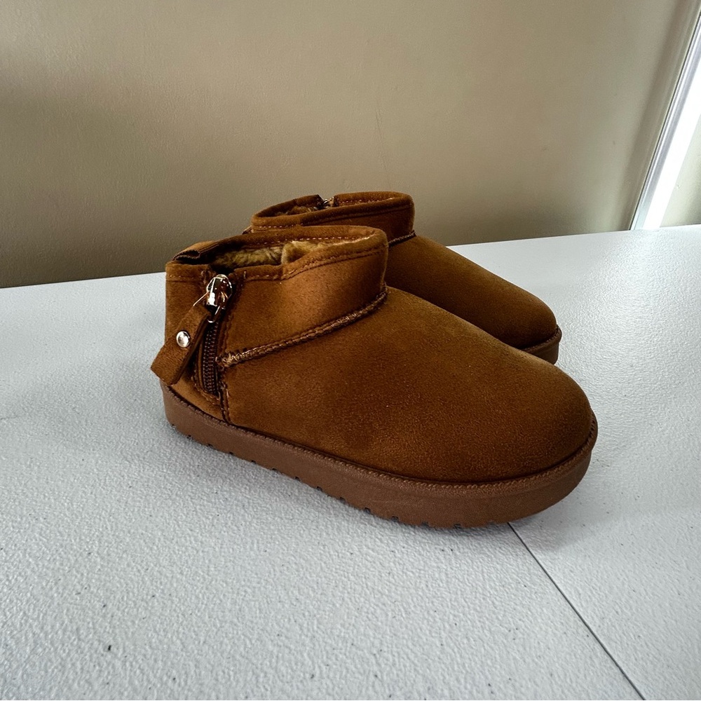 Aspen Mini Side-Zip Faux Shearling Ankle Boots Little Girls Size 12 Brown Warm